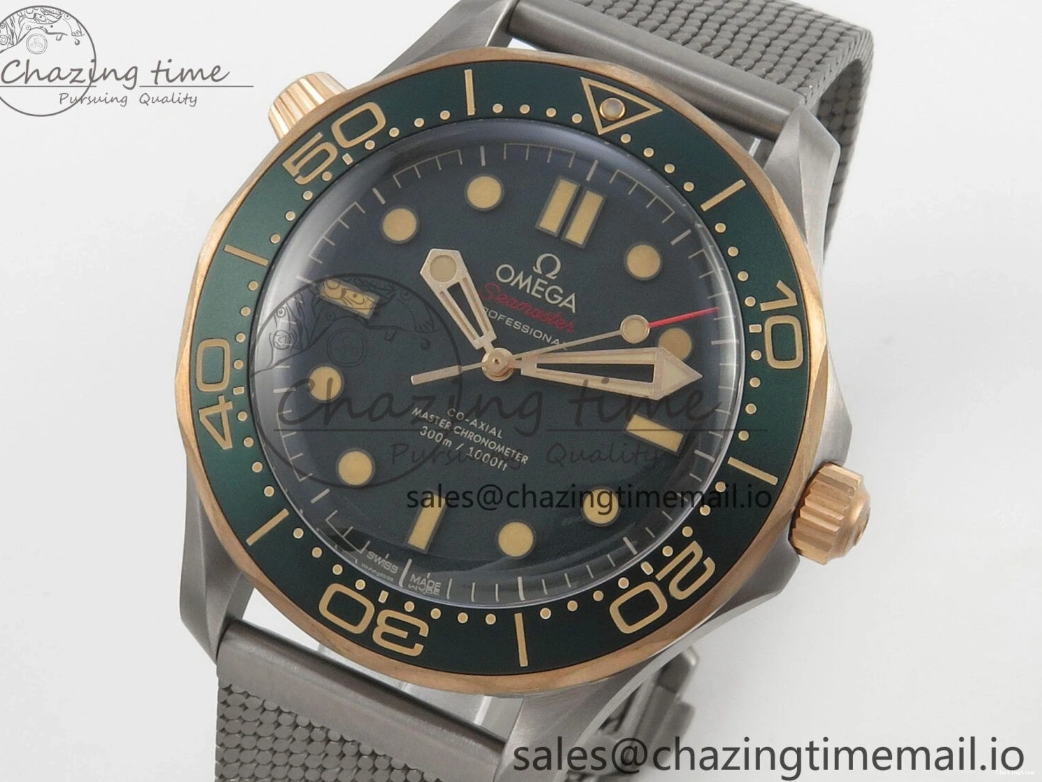 0329 OdorResistant Seamaster 300M Diver Titanium Bronze Gold VSF 1:1 Best Edition Green Dial on Titanium Mesh Bracelet A 7660